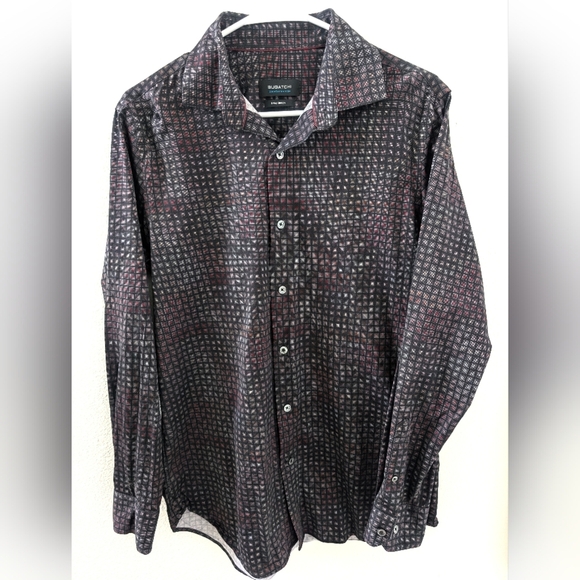 Bugatchi Ooohcotton Tech 8 Way Stretch Medium Dress Shirt Long Sleeve Charcoal - Picture 1 of 6